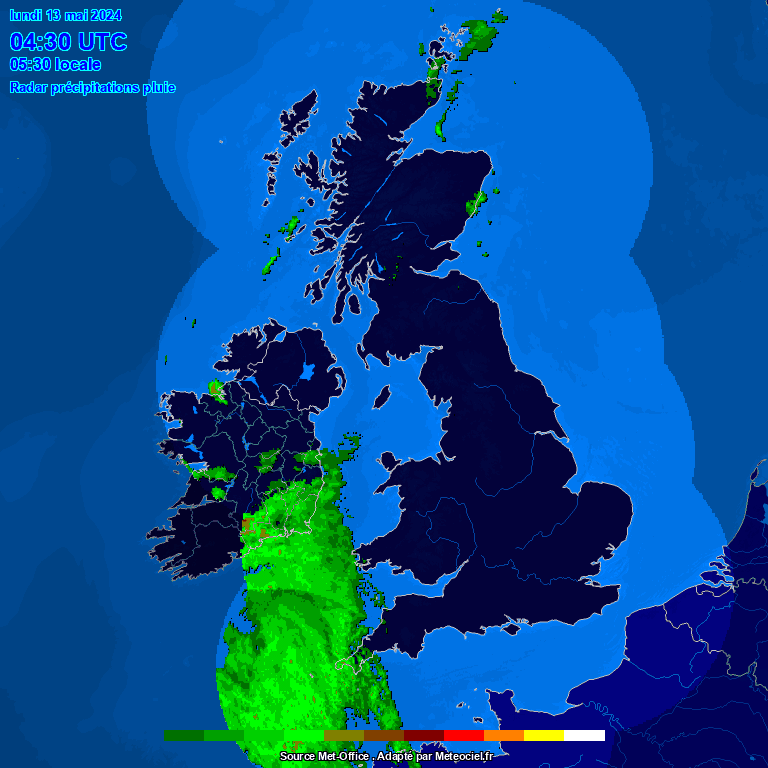 RADAR view of precipitation over the UK