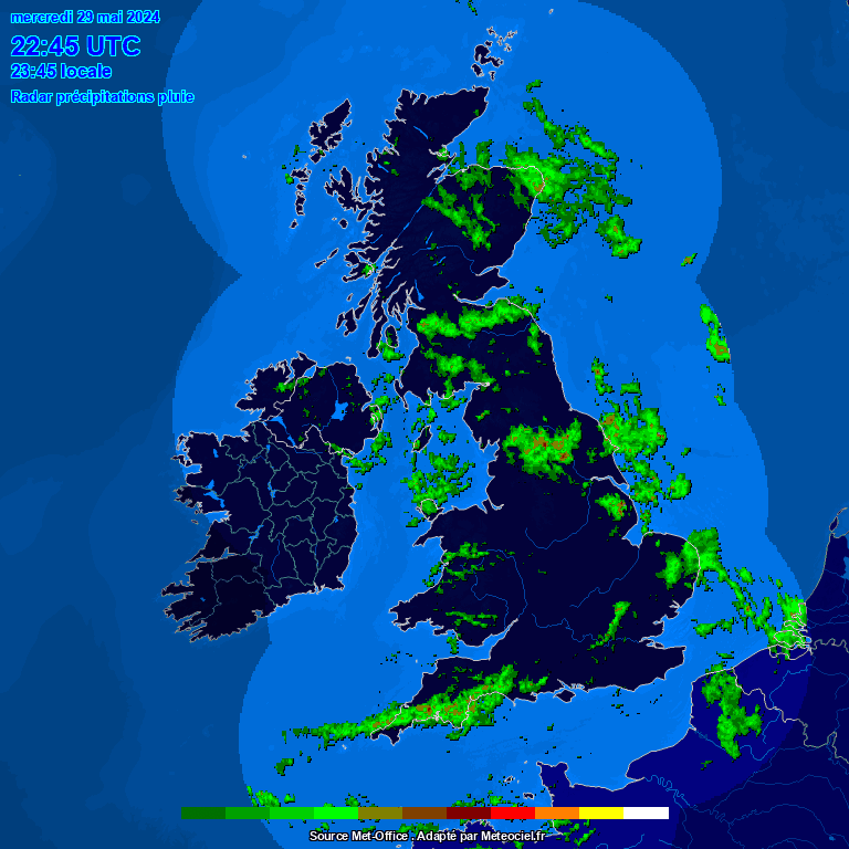 RADAR view of precipitation over the UK